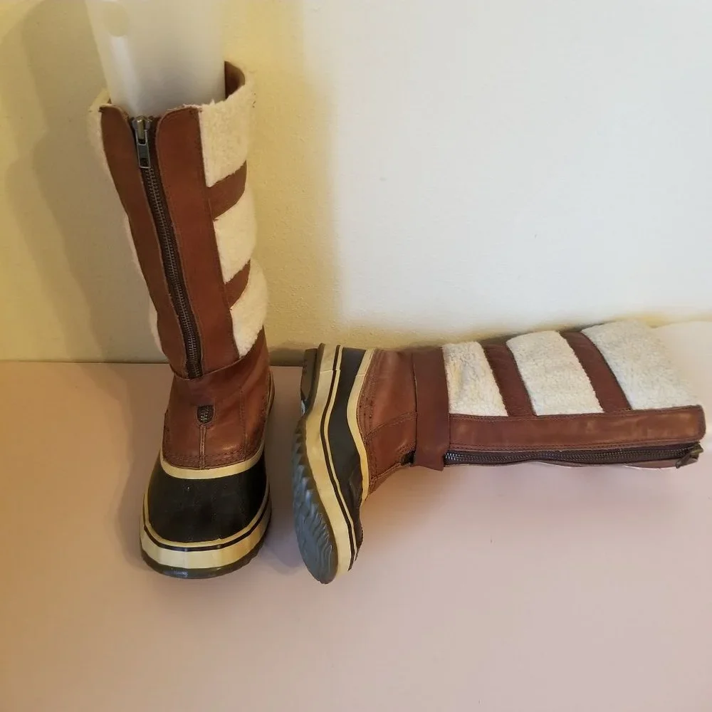 Sorel 7 Brown Tall Boots Helen of Tundra Leather‎ Waterproof Zip Up